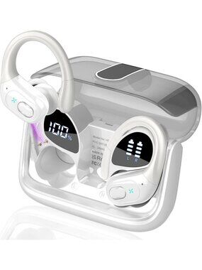 Wireless White Stereo Deep Bass Earhooks Waterproof 75hrs Bluetooth 5.4 Earbud